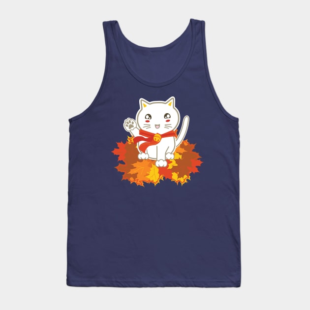 Lucky Cat in Fall Tank Top by KimonoKat